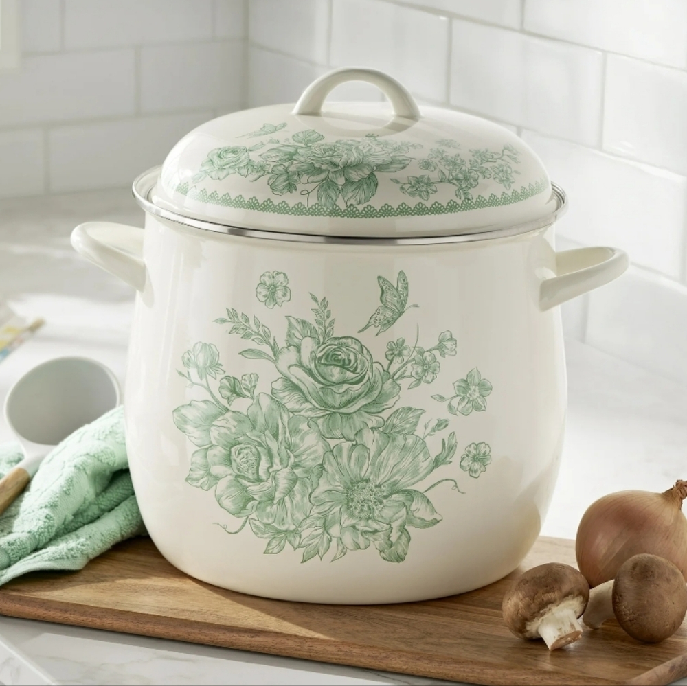 💕 2025 Pioneer Woman Agatha Green Stock Pot Cookware Set with Floral Design